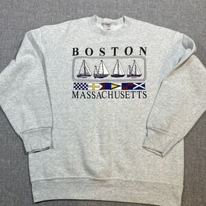 Vintage Boston Massachusetts Crewneck Sweater Large Colorful 90s Boating Sailing